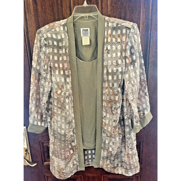 R&M Richards Green Tank Shirt with Shear Mock Jacket Sparkle Green Size 16W - Picture 1 of 5